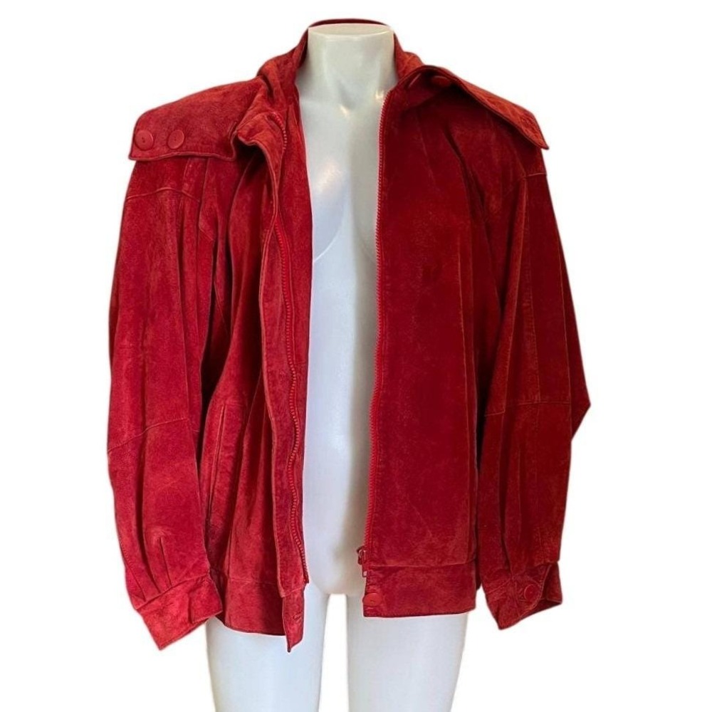 Vintage 80s Red Suede Bomber Jacket Womens Small Slouchy Oversized boxy Braefair